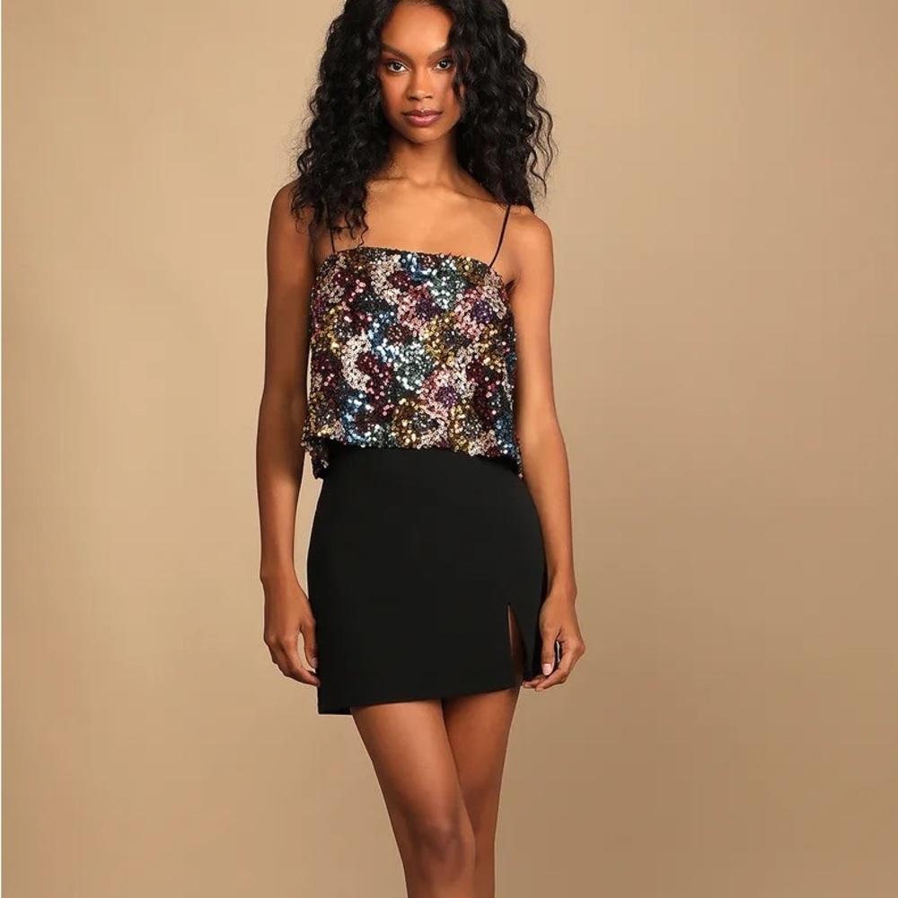 Lulus Defining Moment Black Multi Sequin Cropped Cami Top